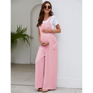 Maternity Adjustable Back Tie Jumpsuit Casual Wide Leg  Pregnancy Romper Overalls - 1 of 4