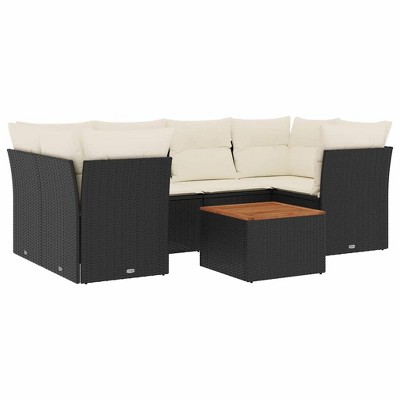 vidaXL 7 Piece Patio Sofa Set with Cushions - Black Poly Rattan
