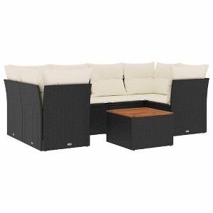 vidaXL 7 Piece Patio Sofa Set with Cushions - Black Poly Rattan - 1 of 4