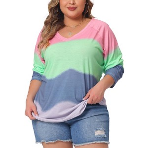 Agnes Orinda Women's Plus Size Tie Dye V-Neck Long Sleeve Casual Outfits T-shirts - 1 of 4