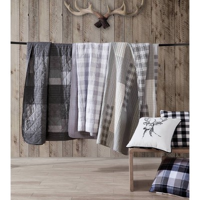 Eddie Bauer Twin Lakehouse Quilt Set Gray: Diamond Quilting, Includes 1 Sham, Midweight