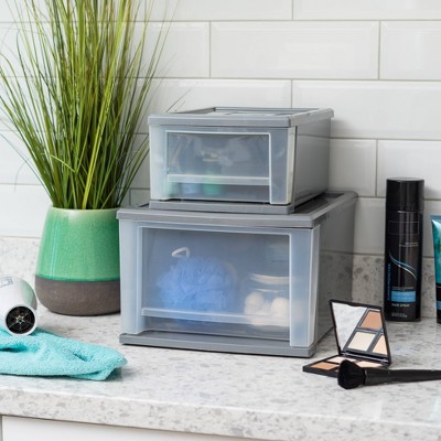 Sleek Gray 17.5qt Stackable Storage Drawer with Easy-Glide