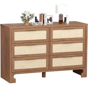 Jojoka Brown 6 Drawer Double Dresser for Bedroom, Dresser Chest with Burlap Design - 1 of 4
