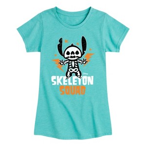 Girls' - Lilo and Stitch - Skeleton Squad Fitted Short Sleeve Graphic T-Shirt - 1 of 4