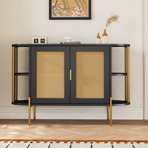 Accent Cabinet With 2 Doors, Storage Cabinet With Open Side Cabinet, Cabinet Coffee Bar Includes An Adjustable Shelf Inside-Cuddlewood - 1 of 4