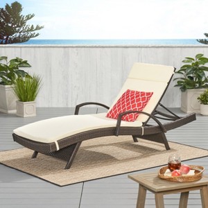 Christopher Knight Home Jessica Outdoor Rattan and Iron Adjustable Chaise Lounge with Cushion - 1 of 4