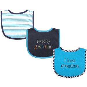 Luvable Friends Baby Boy Cotton Drooler Bibs with Fiber Filling 3pk, Boy Grandma, One Size - 1 of 1