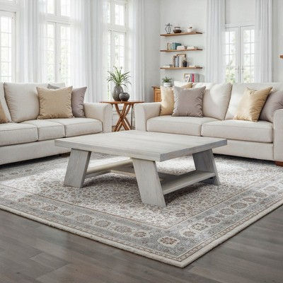 Royal Hampton 40" Square Coffee Table | Mango Wood | Bold Angled Legs | Biscotti White