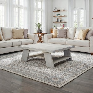 Royal Hampton 40" Square Coffee Table | Mango Wood | Bold Angled Legs | Biscotti White - 1 of 4