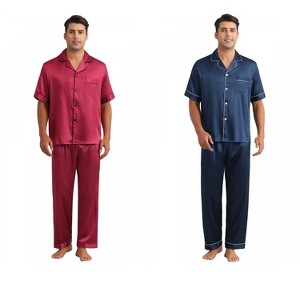 INSPIRE CHIC Men's 2 Pack Casual Sleepwear Short Sleeve Satin Pajamas Sets - 1 of 4