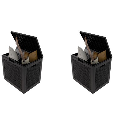 Sersper 30 Gallon Rattan-Style Waterproof Resin Deck Box with Lockable Lid, UV Resistant, Black - Indoor & Outdoor Use (2 Pack)