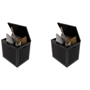 Sersper 30 Gallon Rattan-Style Waterproof Resin Deck Box with Lockable Lid, UV Resistant, Black - Indoor & Outdoor Use (2 Pack) - 1 of 3