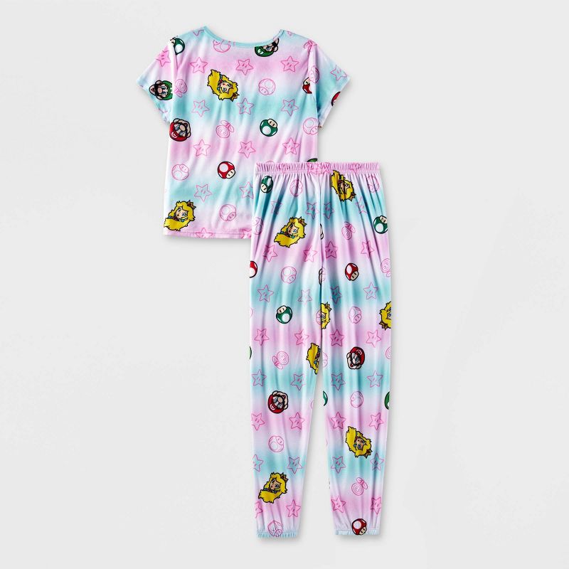 Girls&#39; Super Mario 2pc Short Sleeve and Joggers Pajama Set - Light Blue/Pink, 2 of 4