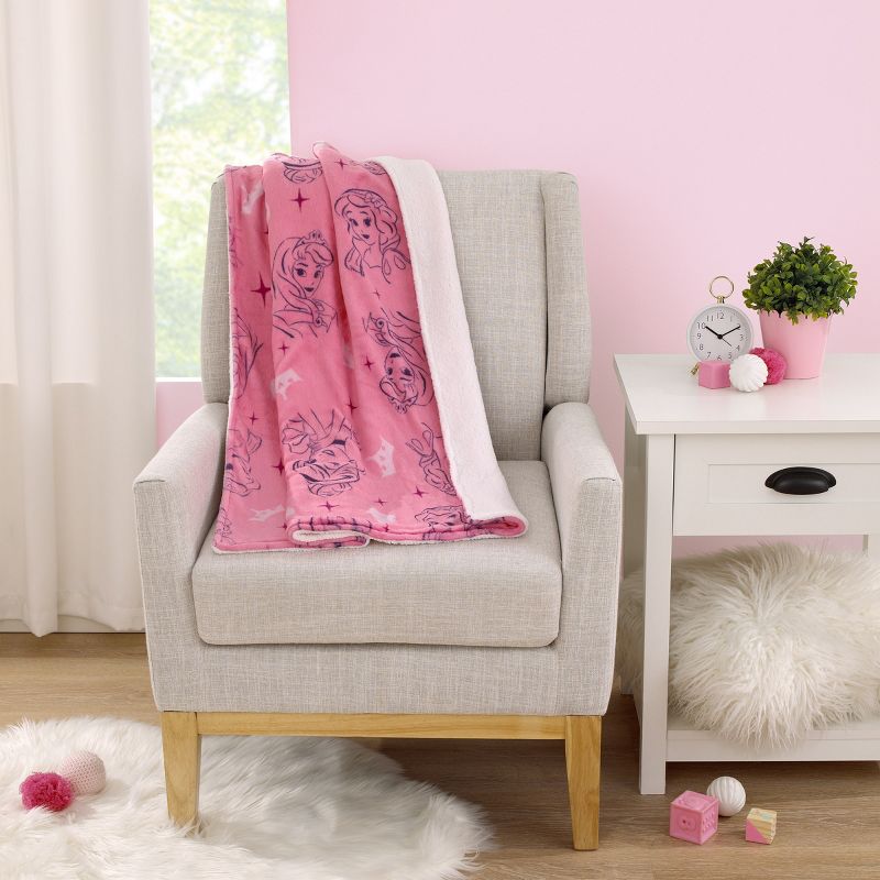 Disney Princess Pink and Purple Tiaras Super Soft Cuddly Plush Baby Blanket, 4 of 5