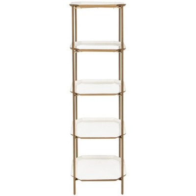Contemporary White and Brass 5-Tier Etagere Bookshelf