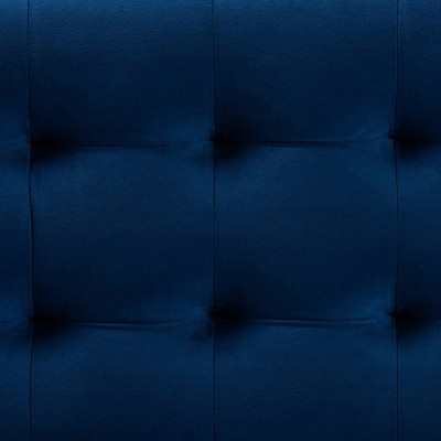 Navy Blue Velvet Tufted Storage Bench with Walnut Legs