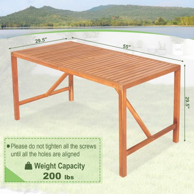 Natural Acacia Wood Rectangular Outdoor Dining Table with Umbrella Hole