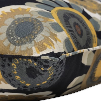 Set of 2 Black and Yellow Floral Rectangular Outdoor Pillows