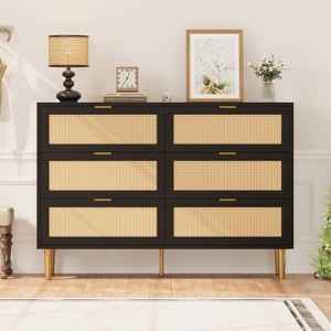 6-Drawer Rattan Dresser for Bedroom, Wide Double Dresser Chest of Drawers with Large Tabletop and Anti-Tip Design for Bedroom and Living Room - 1 of 4