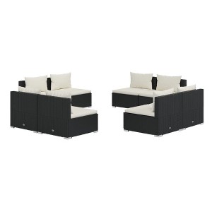 vidaXL Garden Lounge Set Black with Cream Cushions PE rattan Large - 1 of 4