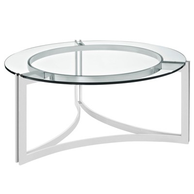 Elegant 31" Round Stainless Steel and Glass Coffee Table