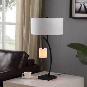 28.5" Contemporary Arc with Hanging Pendulum Metal Table Lamp Black - Ore International: Transitional Design, Dual Drum Shade, UL Listed - 1 of 4