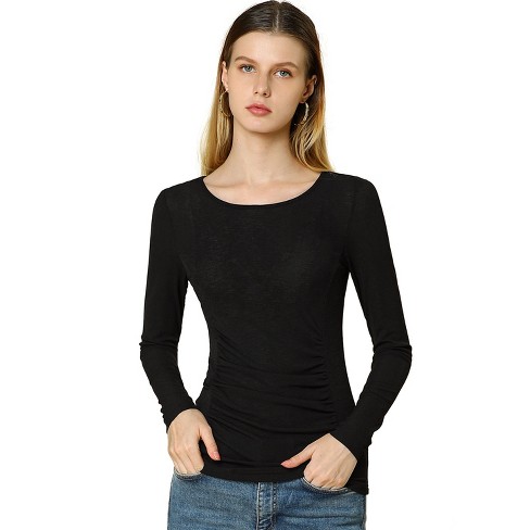 Allegra K Women's Mock Neck Puff Sleeve Long Sleeves T Shirts Tops Bodysuits  Black Small : Target