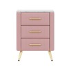 FONTOI Upholstered Wooden Nightstand with 3 Drawers&Handles, Bedside Table with Marbling Stickers Worktop, Pink, 16.3"*21.8"*16.3" - 2 of 4