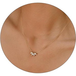 Summit Adventure 14K Gold Plated Leaf Pendant Necklace, Dainty CZ Choker for Women, Trendy Layered Jewelry Gift - 1 of 4