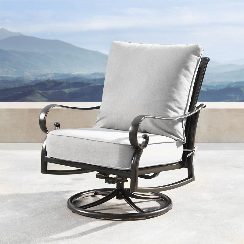Oakland Living 2pk Deep Seating Swivel Rocking Aluminum Outdoor Patio Club Chairs with Diamond Pattern Backs Gold, 3 of 7