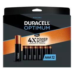 Duracell Optimum AAA Batteries - 12 Pack Alkaline Battery with Resealable Tray
