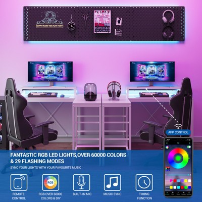 43" L Shaped Gaming Desk, Computer Desk with Power Outlets & Led Lights, Corner Desk with Monitor Stand
