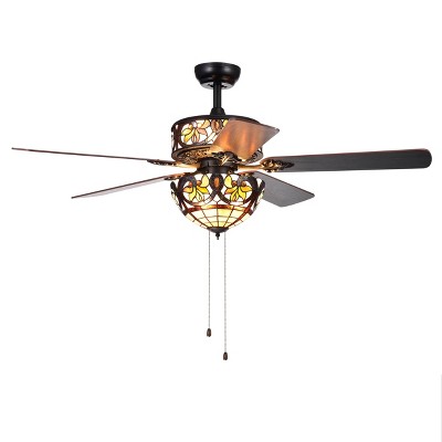 52" x 52" x 23" Jyrku Yellow Flower Tiffany Ceiling Fan Black/Brown - Warehouse of Tiffany