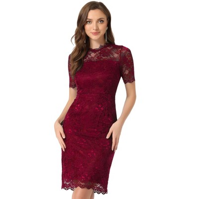 Allegra K Women's Cocktail Party Elegant Floral Lace Crew Neck Sheath ...