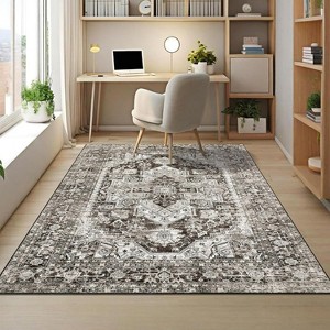 Area Rug Vintage Medallion Carpet Washable Rug Stain Resistant Throw Carpet Non Shedding Low Pile Folding Floor Cover - 1 of 4