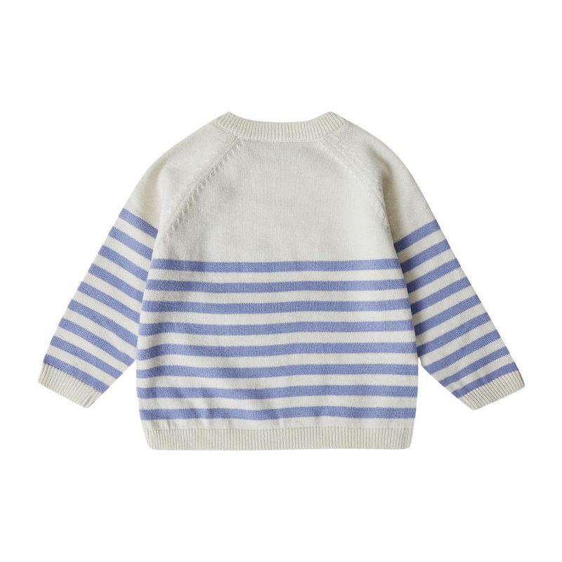 Stellou & Friends 100% Cotton Knit Striped Baby Toddler Boys Girls Long Sleeve Sweater with Shoulder Button Closure, 3 of 6