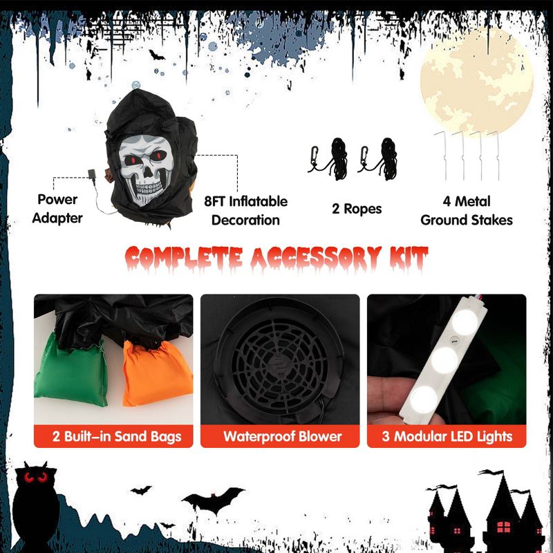 Costway 8 FT Halloween Inflatable Grim Reaper Ghost Blow-up Decoration with 3 LED Lights, 5 of 11