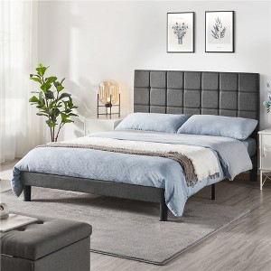 Yaheetech Upholstered Platform Bed Frame with Tufted Height Adjustable Headboard - 1 of 4
