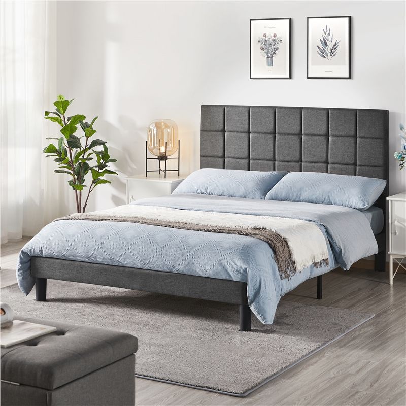 Yaheetech Upholstered Platform Bed Frame with Tufted Height Adjustable Headboard, 2 of 8