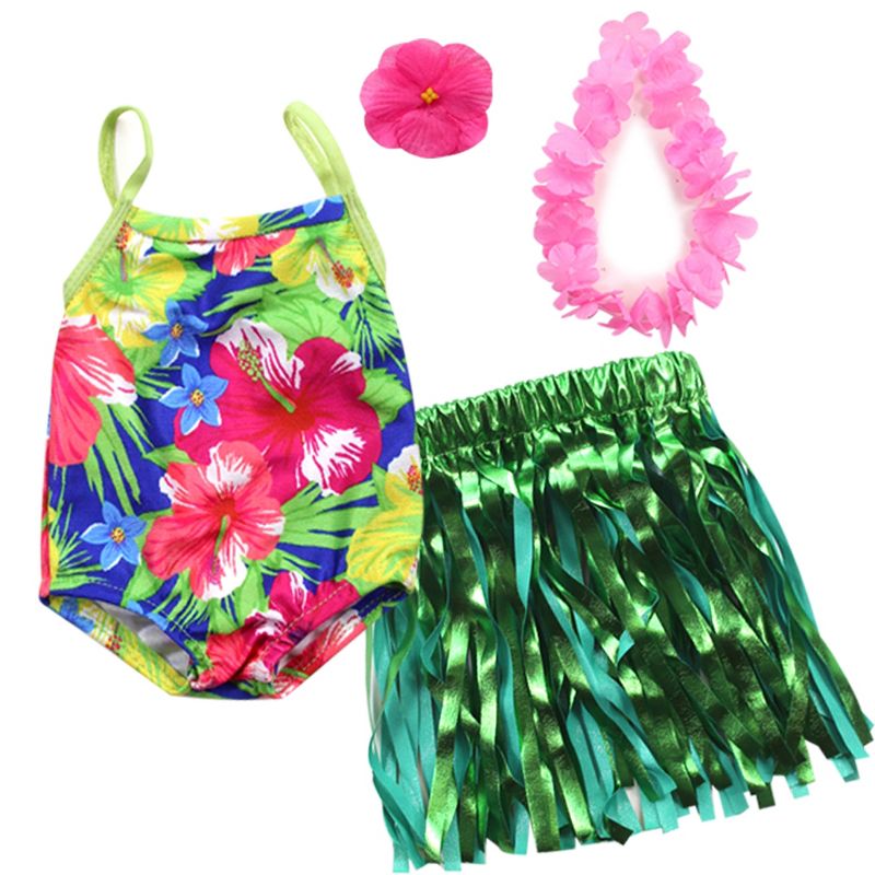 Sophia's - 18" Doll - Hawaiian Floral Bathing Suit, "Grass" Skirt, Floral Lei & Flower Hair clip, 1 of 8
