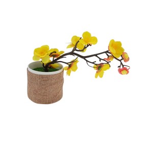 Unique Bargains Artificial Plants Golden Plum Blossom in Cloth Pot Plastic 4.72"x4.72"x11.42" 1 Pcs - 1 of 4