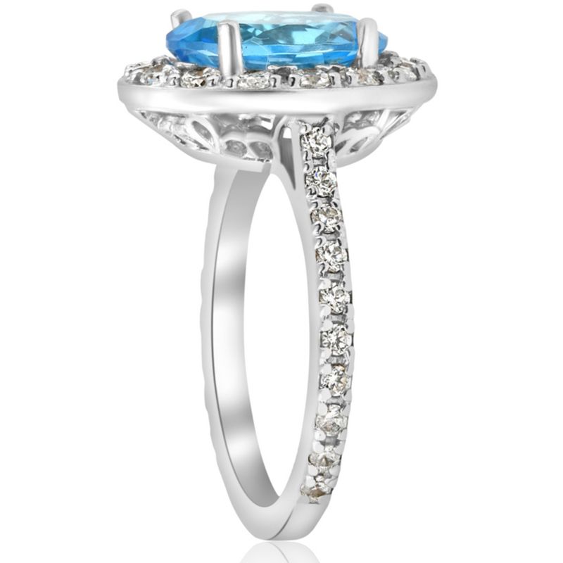 Pompeii3 4 cttw Blue Topaz Diamond Halo Vintage Ring Engagement 14k White Gold, 2 of 5