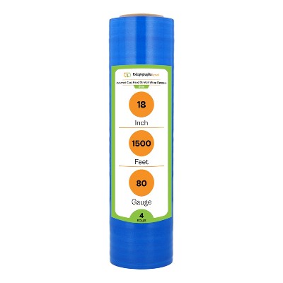 PSBM 4 Rolls Dark Blue 18" x 1500 Ft. 80 Gauge Cast Hand Pallet Stretch Wrap