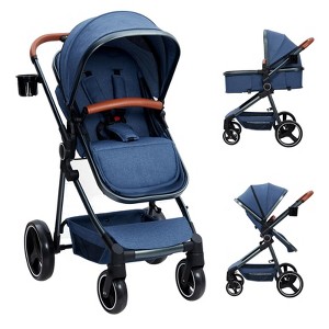 3-in-1 Reversible Baby Stroller, High Landscape Foldable Pushchair with Adjustable Backrest, Canopy & Foot Cover - 1 of 4
