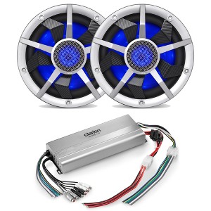 Clarion Marine (2) RGB LED CM2513WL 10-inch Marine Subwoofer 250W RMS power handling Dual 2 ohm and XC2510 Amplifier Bundle - 1 of 4