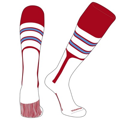 PEAR SOX OTC Baseball Softball Stirrup Socks (E, 9in) Red, White, Sky Blue