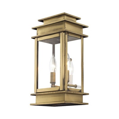 Princeton Antique Brass 2-Light Outdoor Wall Lantern with Clear Glass