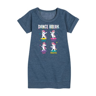 JoJo Siwa Dance Break Unicorns Graphic Short Sleeve Fleece Dress - Heather Navy - Medium