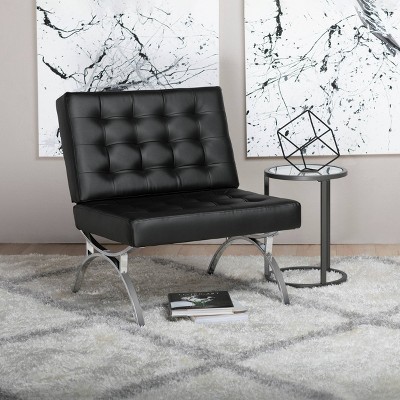 Studio Designs Home Newel Modern Accent Chair Blended Leather and Chrome Metal Frame