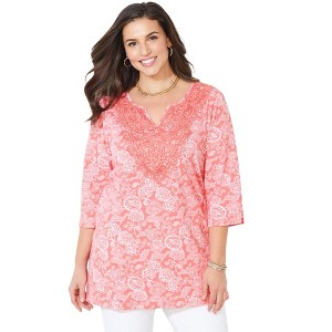Catherines Women's Plus Size Liz&Me Applique Y Tunic - 1 of 4